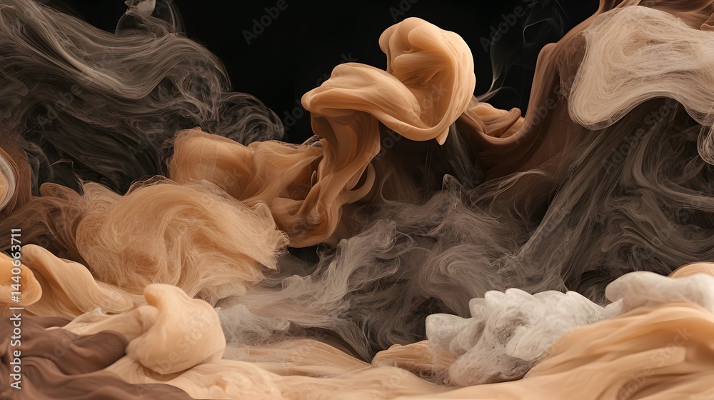Fototapeta premium Abstract Fluid Texture of Swirling Brown and Beige Colors Against a Dark Background