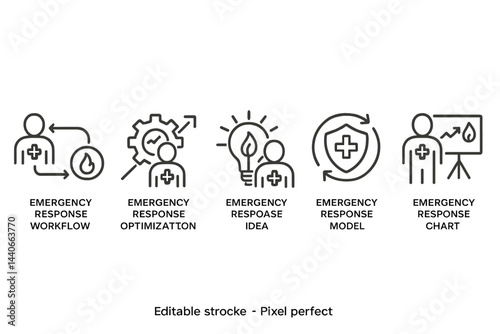 Emergency response concepts illustrated in five simple icons for effective communication and training