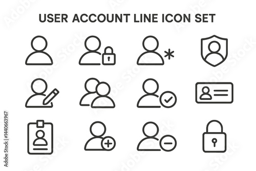 Collection of user account line icons showcasing various actions and features to enhance digital security and management