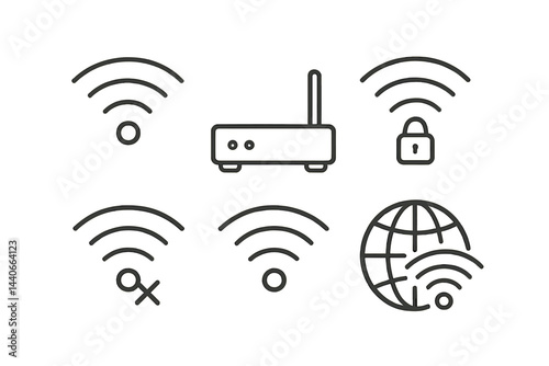 Wireless technology icons representing connectivity, security, and network accessibility in a modern digital landscape