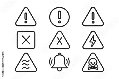 Warning symbols used for hazard identification and safety communication in various contexts