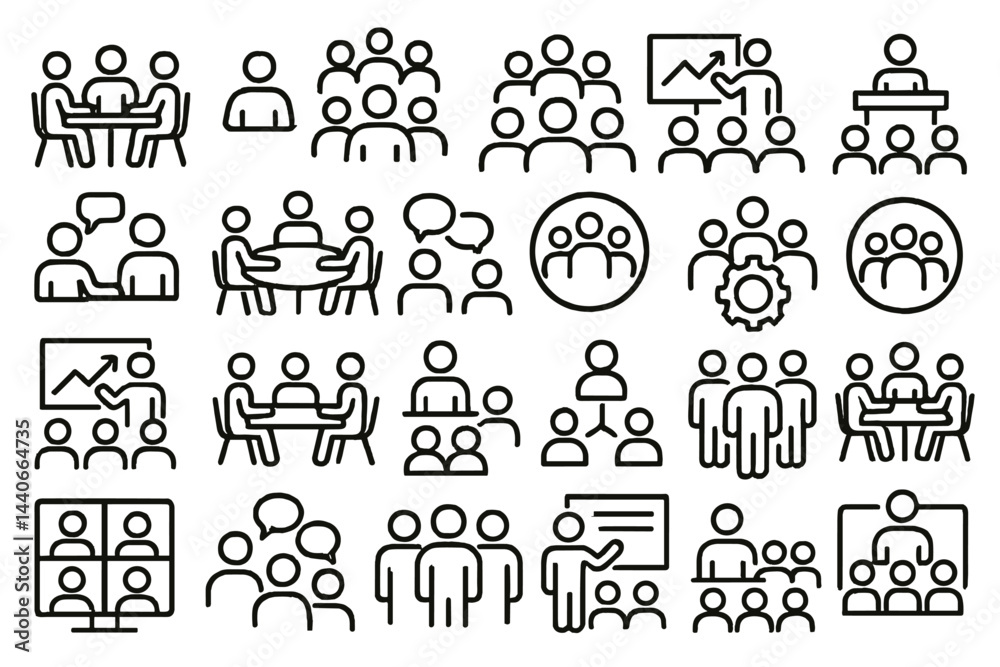 Collaboration and communication icons graphic for teamwork and business settings Collaboration and communication icons graphic for teamwork and business settings