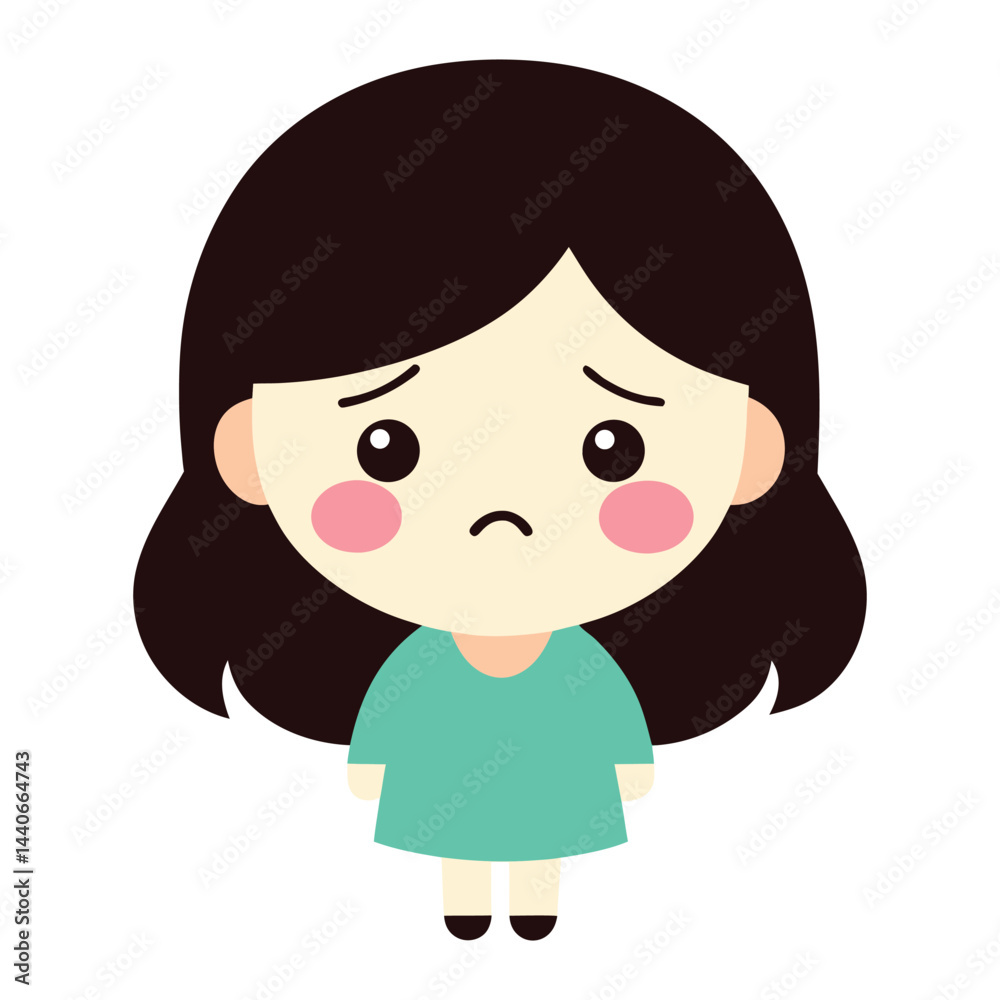 Sad little girl illustration with drooping eyes and brown hair vector design Sad little girl illustration with drooping eyes and brown hair vector design