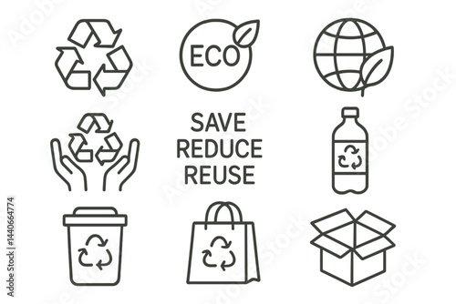 Explore sustainable practices with symbols of recycling, eco-friendly initiatives, and environmental awareness in graphic design