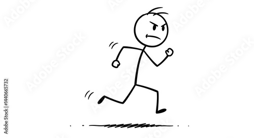 Angry Stick Figure Running Away: A Simple Illustration of Determination and Escape