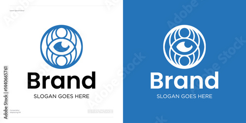 Circle ornament with eye in center, logo icon design vector illustration element editable, line art shapes gives the impression of simple, luxury, elegant, minimalist and symbol vision imagination