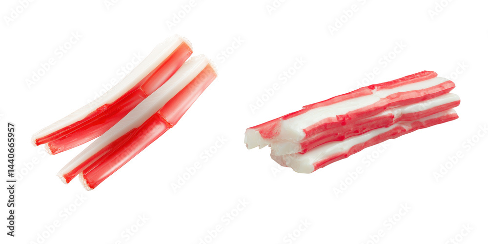 Set of Imitation Crab Stick with Red and White Layers, Isolated on White or transparent background