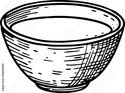 hand drawn ceramic bowl illustration, vintage kitchenware, rustic tableware design