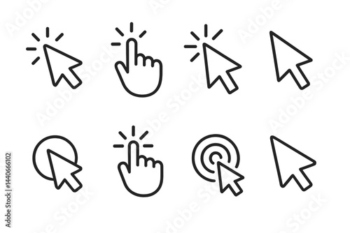 Various cursor icons showing different hand gestures and styles for digital interaction usage