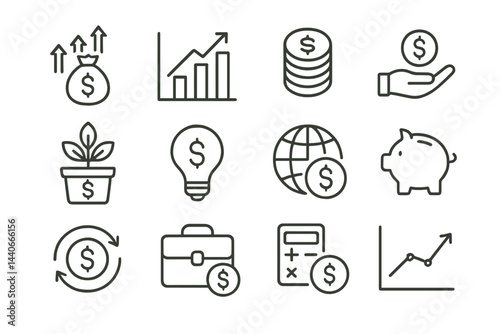 Financial growth symbols depicting money management, investment strategies, and economic progress visuals
