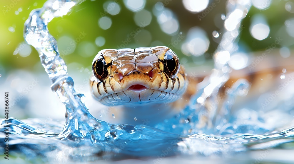 Obraz premium Snake in Water Splashing Closeup View Natural Habitat