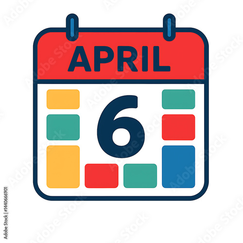 A bright, vibrant calendar with colorful date blocks (such as red or blue) and a prominent, easy-to-read date 13 april month