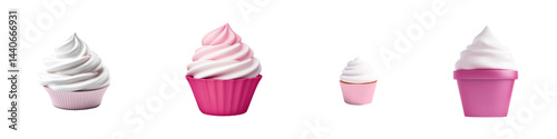 Set of Minimalist 3D Cupcake with Frosting Swirl, Isolated on White or transparent background