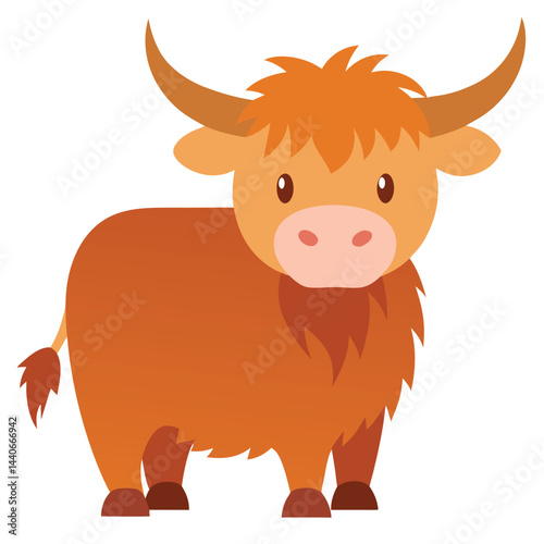 Cute cartoon highland cow illustration friendly scottish cattle vector graphic design