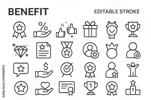 Icons representing various benefits and achievements suitable for different contexts and applications