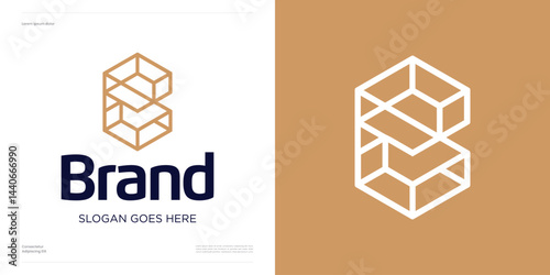 Monogram hexagon cube with monoline art style, Logo icon design vector illustration editable, Symbol letter initial alphabet with blockchain or perspective box line for identity and business company