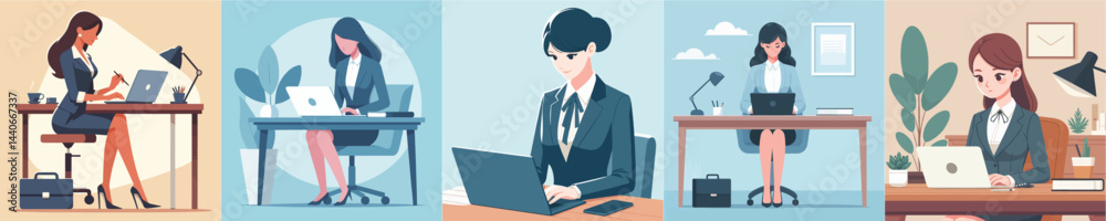 female secretary character vector playing laptop female secretary character vector playing laptop