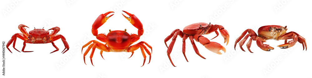 Set of Red Crab with Extended Claws, Isolated on White or transparent background