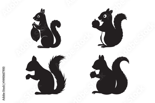 Squirrel Silhouette Vector Set Cute Forest Animal Clipart photo