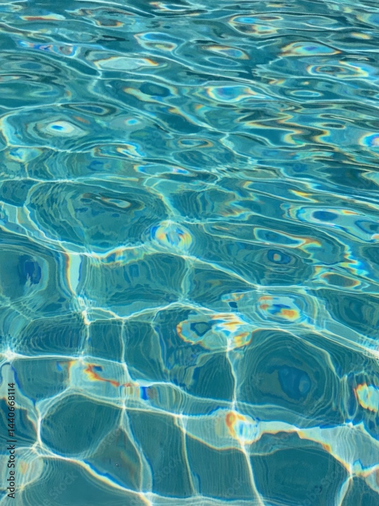 Shimmering light reflections on rippled swimming pool surface Summery mood, br