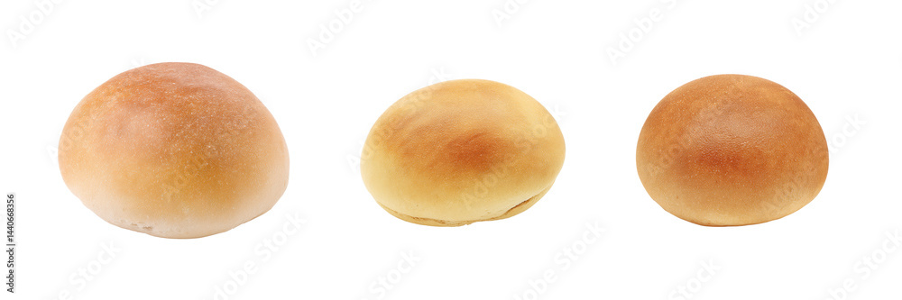 Set of Round Bread Roll with Smooth Surface, Front View on White or transparent background