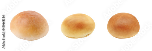 Obraz na płótnie Set of Round Bread Roll with Smooth Surface, Front View on White or transparent background w salonie