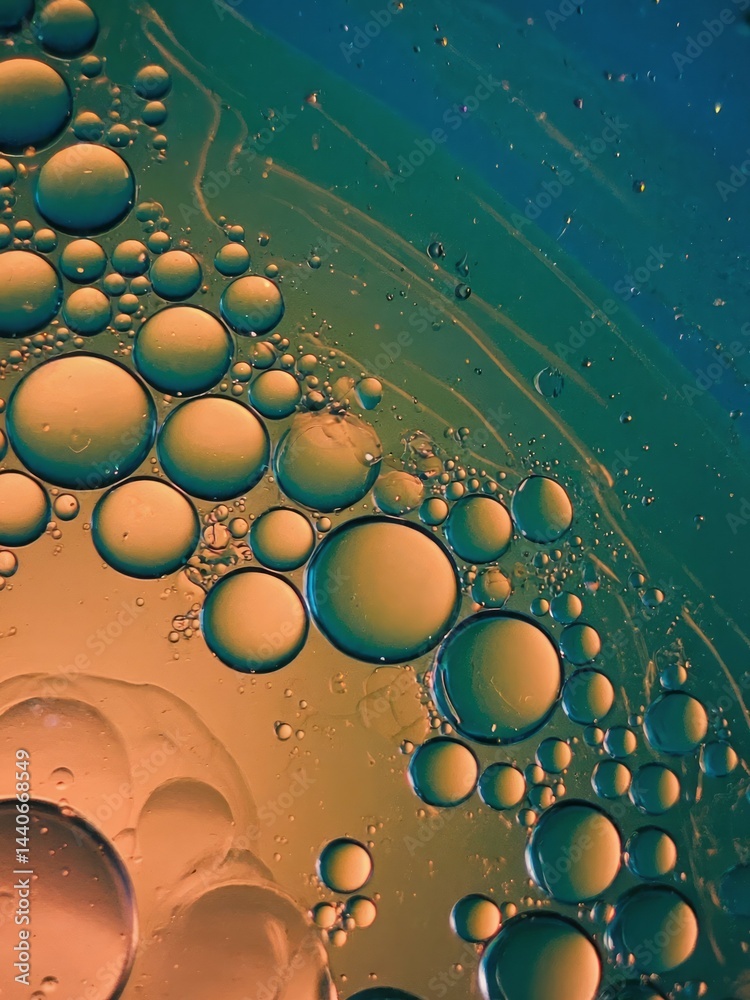 Oil and water interface creating abstract organic waves under magnification Ma
