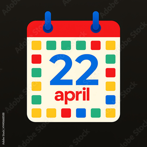 A bright, vibrant calendar with colorful date blocks (such as red or blue) and a prominent, easy-to-read date 13 april month