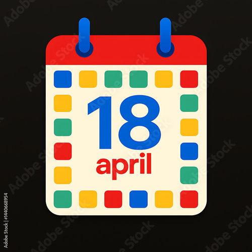 A bright, vibrant calendar with colorful date blocks (such as red or blue) and a prominent, easy-to-read date 13 april month