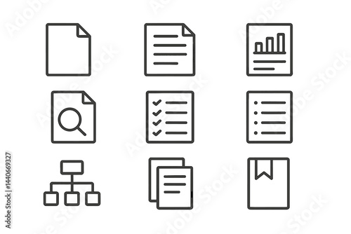 Icons representing various office tasks and organizational elements for productivity and efficiency