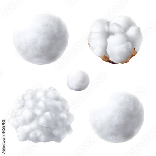 Set of cotton balls isolated on transparent background