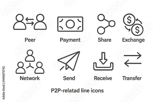 P2P transaction communication icons showing methods for sending and receiving payments