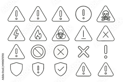 Collection of warning icons depicting various hazards and precautions for safety awareness and hazard identification