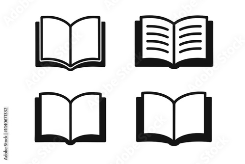 Various open book icons showcasing different styles and designs in a simple layout