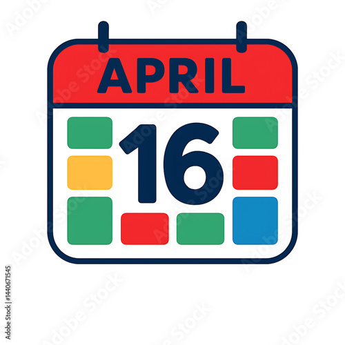 A bright, vibrant calendar with colorful date blocks (such as red or blue) and a prominent, easy-to-read date 13 april month