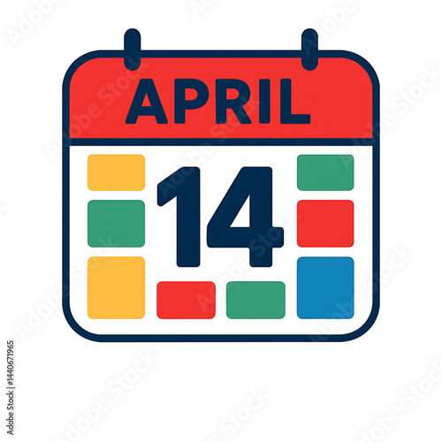 A bright, vibrant calendar with colorful date blocks (such as red or blue) and a prominent, easy-to-read date 13 april month