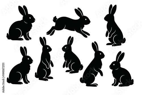 Silhouette of rabbits in various poses showcasing their natural movements and behaviors in a creative design