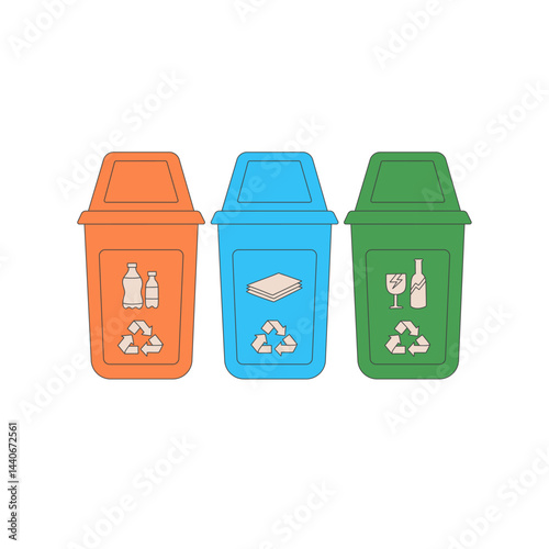 "Recycling Bins – Eco-Friendly Waste Sorting Icons and Vector Set"