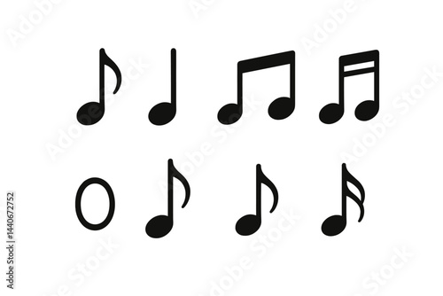 Various musical notes arranged in a grid pattern on a white background for educational or artistic use
