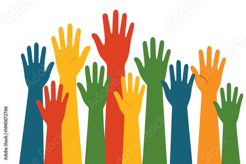 Colorful hands raised in unity to symbolize community support and collaboration during an event