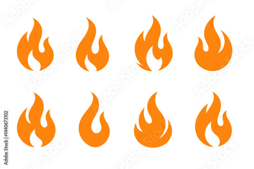 Graphic representation of flames in various styles and sizes with a vibrant orange color palette