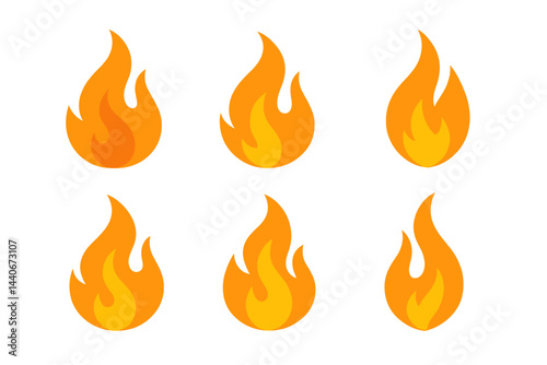 Various orange flames representing heat and fire, suitable for illustrations and design elements