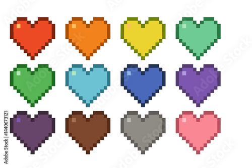 Colorful pixel hearts arranged in a vibrant grid display a blend of emotions and creativity