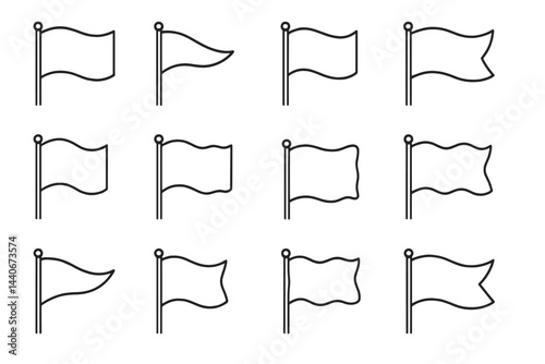 Collection of simple outline flags arranged in a grid format on a clean background for design use