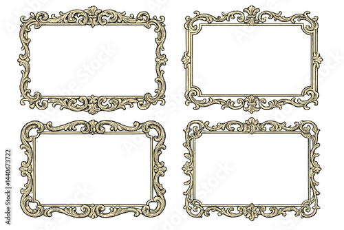 Ornate decorative frames with intricate designs suitable for artwork or photographs in various shapes and sizes