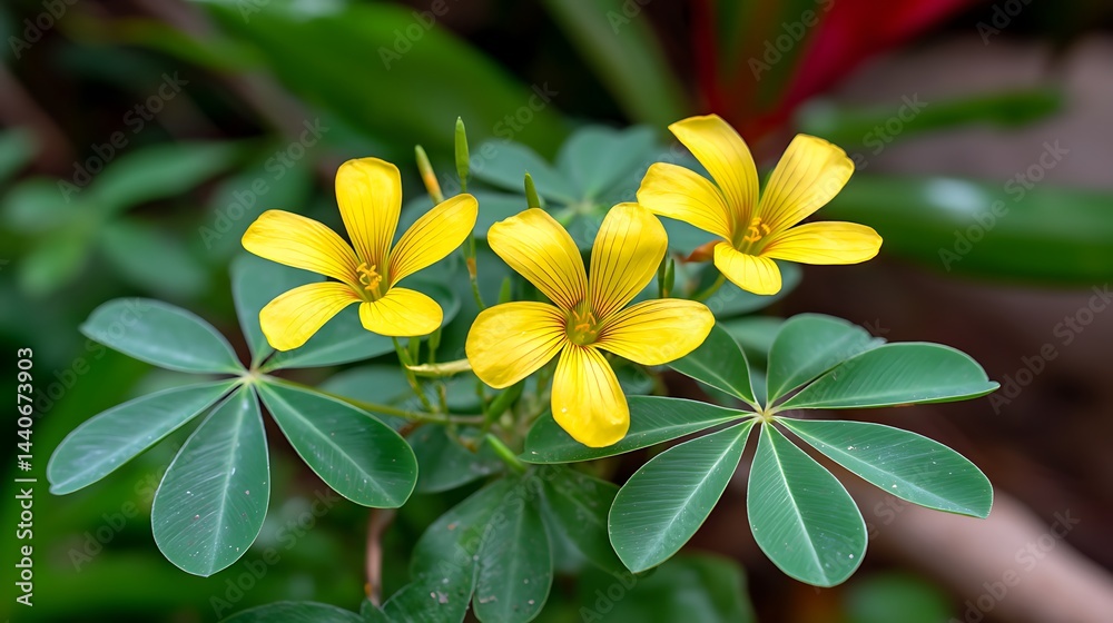 Fototapeta premium Close-up of vibrant yellow flowers with green foliage, capturing natural beauty