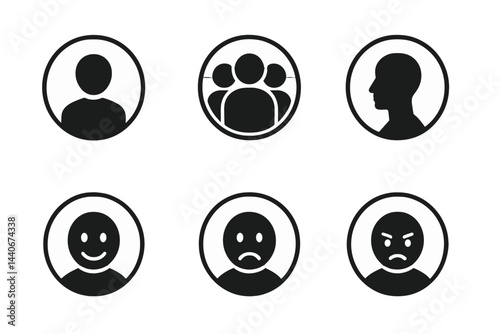 Collection of silhouette icons representing different emotions and group dynamics in a simple design format