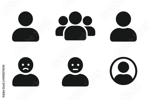 Silhouettes of people showing various expressions and group dynamics in a simple design