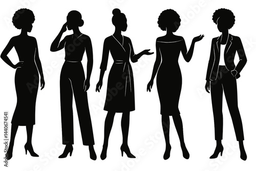 Stylish women in various outfits showcasing fashion diversity and self-expression in a creative design