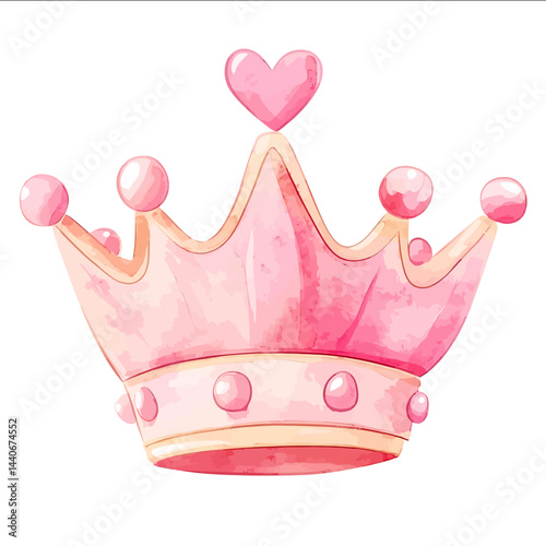 Cartoon pink crown clipart illustration isolated on a white background for Valentines Day theme in watercolor vector style highly detailed without shadows in lovely pastel colors wit